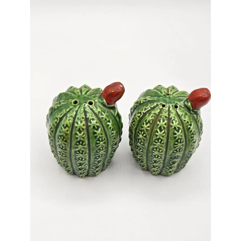 Cactus‎ Salt and Pepper Shaker red flower ceramic vintage southwest 3